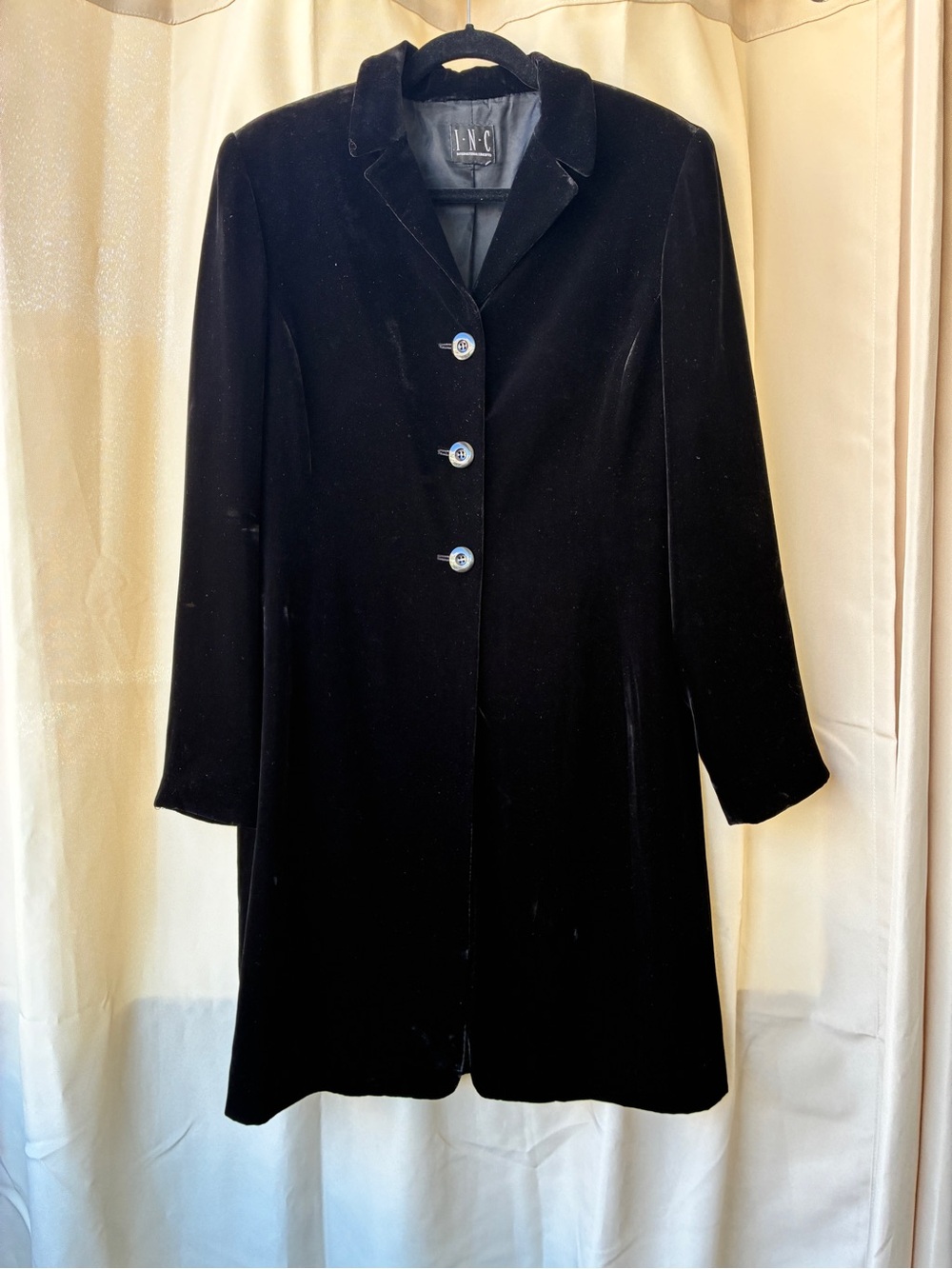 Vintage 90’s Black Velvet Long Blazer Jacket INC Size XL